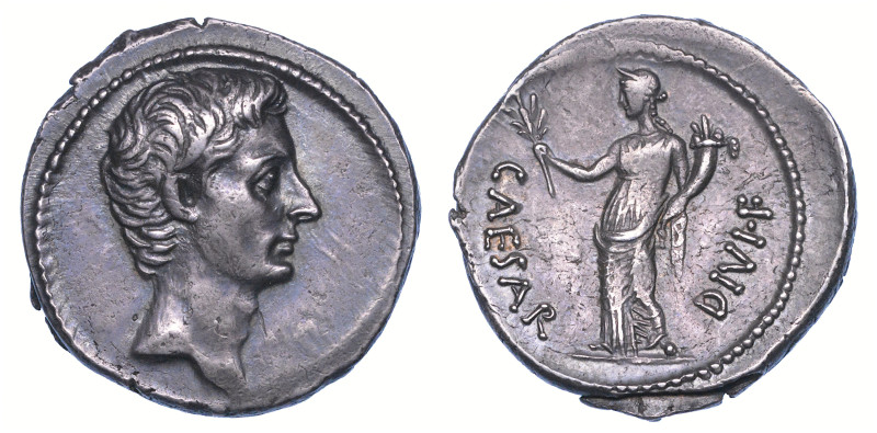 OTTAVIANO AUGUSTO, 27 a.C. - 14 d.C.

Denario.

Testa nuda a d. R/ CAESAR - ...