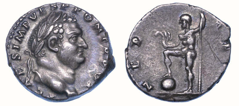 TITO (Cesare), 69-79.

Denario, anni 72-73.

Busto laureato e drappeggiato a...