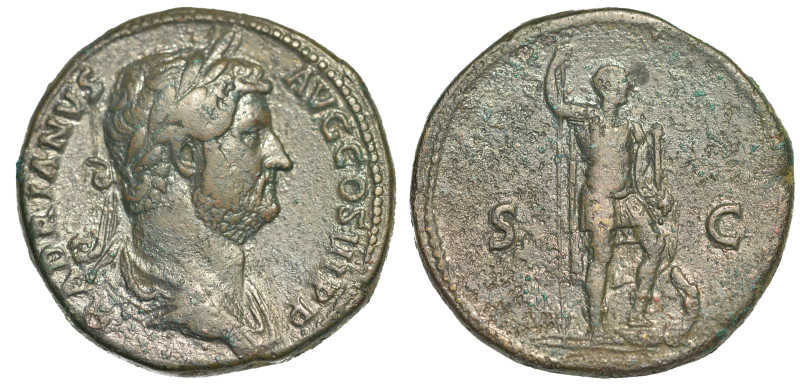 ADRIANO, 117-138.

Sesterzio, anni 134-138. Roma.

Testa laureata a d. R/ Ad...