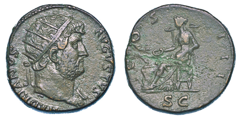 ADRIANO, 117-138.

Dupondio, anni 124-128. Roma.

Busto radiato e drappeggia...