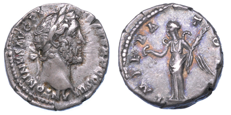 ANTONINO PIO, 138-161.

Denario, anni 143-144. Roma.

Testa laureata a d. R/...
