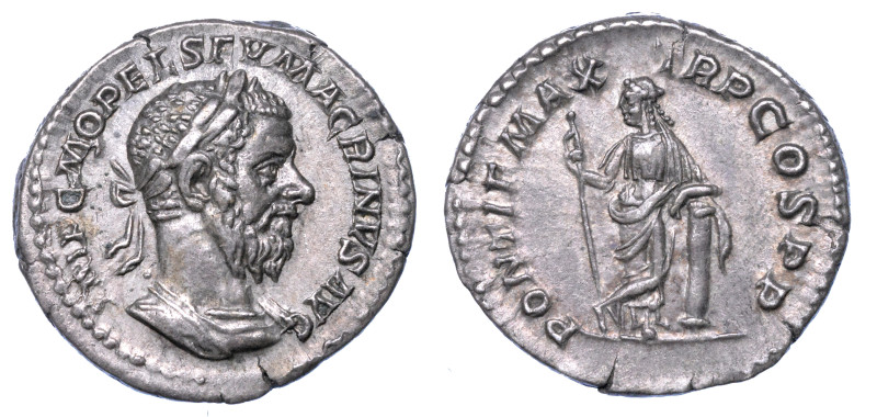 MACRINO, 217-218.

Denario. Roma.

Busto laureato e corazzato a d. R/ La Sec...