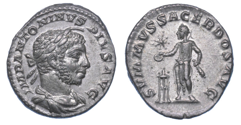 ELIOGABALO, 218-222.

Denario.

Busto laureato e drappeggiato a d. R/ L'impe...