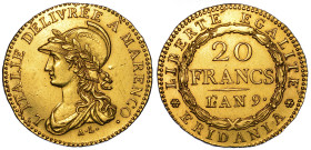 TORINO. REPUBBLICA SUBALPINA, 1800-1802. 20 Franchi A. 9.