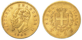 REGNO D'ITALIA. VITTORIO EMANUELE II DI SAVOIA, 1861-1878. 5 Lire 1863. Torino.