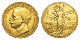 REGNO D'ITALIA. VITTORIO EMANUELE III DI SAVOIA, 1900-1946. 50 Lire 1911. Cinquantenario.