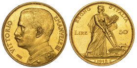 REGNO D'ITALIA. VITTORIO EMANUELE III DI SAVOIA, 1900-1946. 50 Lire 1912. Aratrice.