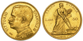 REGNO D'ITALIA. VITTORIO EMANUELE III DI SAVOIA, 1900-1946. 50 Lire 1912. Aratrice.