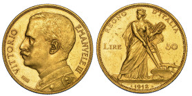 REGNO D'ITALIA. VITTORIO EMANUELE III DI SAVOIA, 1900-1946. 50 Lire 1912. Aratrice.