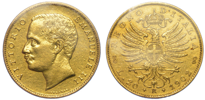 REGNO D'ITALIA. VITTORIO EMANUELE III DI SAVOIA, 1900-1946.

20 Lire 1902. Aqu...