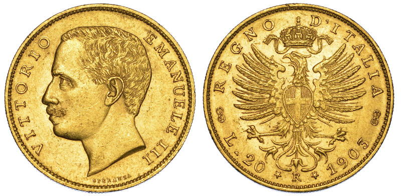 REGNO D'ITALIA. VITTORIO EMANUELE III DI SAVOIA, 1900-1946.

20 Lire 1903. Aqu...