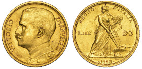 REGNO D'ITALIA. VITTORIO EMANUELE III DI SAVOIA, 1900-1946. 20 Lire 1912. Aratrice.