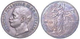 REGNO D’ITALIA. VITTORIO EMANUELE III DI SAVOIA, 1900-1946. 5 Lire 1911. Cinquantenario.