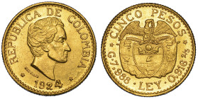 COLOMBIA. REPUBLIC. 5 Pesos 1924. Medellin.