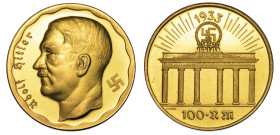 GERMANIA - III REICH. ADOLF HITLER, 1889-1945. Medaglia in oro da 100 Marchi 1933 (coniazione postuma risalente agli anni '70).
