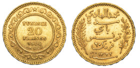 TUNISIA. MUHAMMAD AL-HADI BEY, 1902-1906. 20 Francs 1904.