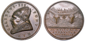 STATO PONTIFICIO. CALLISTO III (Alonso de Borja di Torre de Canals), 1455-1458. Medaglia di restituzione in bronzo (circa 1664). Completamento delle f...
