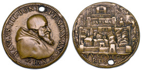 STATO PONTIFICIO. PAOLO III  (Alessandro Farnese), 1534-1549. Medaglia in bronzo A. XVI. Fortificazione e abbellimento della città di Frascati.