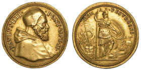STATO PONTIFICIO. PAOLO IV  (Gian Pietro Carafa), 1555-1559. Medaglia in bronzo dorato. I provvedimenti di Paolo IV per risollevare Roma ed il popolo ...