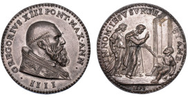 STATO PONTIFICIO GREGORIO XIII (Ugo Boncompagni), 1572-1585 Medaglia in bronzo argentato 1575/A. IIII. Anno Santo del 1575.