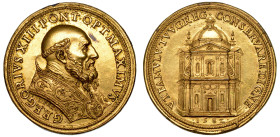STATO PONTIFICIO GREGORIO XIII (Ugo Boncompagni), 1572-1585 Medaglia in bronzo dorato 1582. Costruzione della chiesa di San Gregorio Magno a Monte Por...