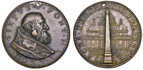 STATO PONTIFICIO. SISTO V (Felice Peretti), 1585-1590. Medaglia in bronzo 1586/A. II. Erezione dell'obelisco di Piazza San Pietro.