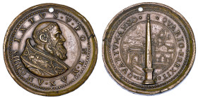 STATO PONTIFICIO. SISTO V (Felice Peretti), 1585-1590. Medaglia in bronzo 1588/A. IIII. Erezione dell'obelisco Flaminio.