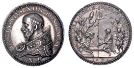 STATO PONTIFICIO. GREGORIO XIV (Niccolò Sfondrati), 1590-1591. Medaglia annuale in argento A. I (1591). Spedizione militare pontificio antiugonotta in...