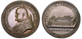 STATO PONTIFICIO. PAOLO V (Camillo Borghese), 1605-1621. Medaglia annuale in bronzo 1616/A. XII. Ampliamento del palazzo del Quirinale.