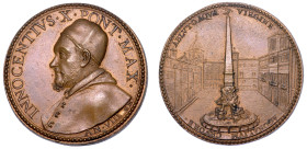 STATO PONTIFICIO. INNOCENZO X (Giovanni Battista Pamphilj), 1644-1655. Medaglia  in bronzo A. VIII (1652). La Fontana dei Fiumi di Piazza Navona.