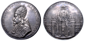 STATO PONTIFICIO. ALESSANDRO VII (Fabio Chigi), 1655-1667. Medaglia in argento 1662. Ricostruzione della chiesa di Santa Maria in Campitelli.