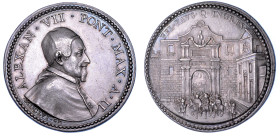 STATO PONTIFICIO. ALESSANDRO VII (Fabio Chigi), 1655-1667. Medaglia annuale in argento 1656/A. II. Visita di Cristina di Svezia a Roma.