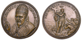 STATO PONTIFICIO. CLEMENTE X (Emilio Altieri),  1670-1676. Medaglia in bronzo 1673/ A. IIII. Supremazia della Dottrina Cattolica (fiducia e speranza i...
