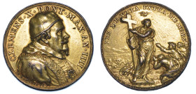 STATO PONTIFICIO. CLEMENTE X (Emilio Altieri), 1670-1676. Medaglia in bronzo dorato 1673/A. IIII. Supremazia della Dottrina Cattolica.
