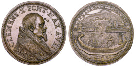 STATO PONTIFICIO. CLEMENTE X (Emilio Altieri),  1670-1676. Medaglia annuale in bronzo A. VII (1676). Fortificazioni al porto di Civitavecchia.