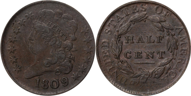 1809/'6' Classic Head Half Cent. C-5. Rarity-1. 9/Inverted 9. EF-40 (PCGS). OGH ...