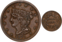 1851 Braided Hair Half Cent. C-1. Rarity-1. AU-50 (ANACS). OH.
PCGS# 1224. NGC ID: 26YW.

Estimate: $120
