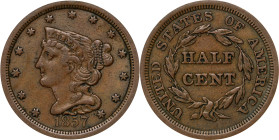1857 Braided Hair Half Cent. C-1. Rarity-2. EF-40 (ANACS). OH.
PCGS# 35339. NGC ID: 26Z3.

Estimate: $120