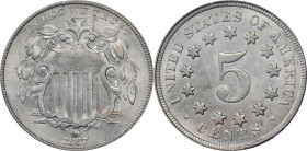 1867 Shield Nickel. No Rays. MS-63 (PCGS). OGH Generation 1.2 Rattler.
PCGS# 3794. NGC ID: 22NZ.

Estimate: $200