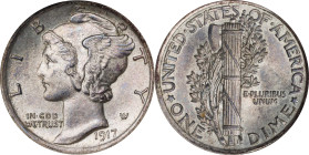 1917 Mercury Dime. MS-65 FB (NGC). OH Generation 5.0.
PCGS# 4911. NGC ID: 23H2.

Estimate: $338