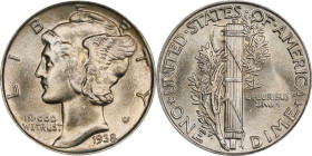 1938 Mercury Dime. MS-65 FB (PCGS). CAC. OGH Generation 3.0.
PCGS# 5011. NGC ID: 23JM.

Estimate: $175