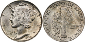 1938 Mercury Dime. MS-65 FB (PCGS). OGH Generation 3.0.
PCGS# 5011. NGC ID: 23JM.

Estimate: $125