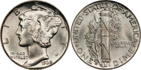 1938-D Mercury Dime. MS-66 FB (PCGS). CAC. OGH Generation 3.1.
PCGS# 5013. NGC ID: 23JN.

Estimate: $125