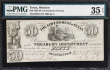 Houston, Texas. Government of Texas. 1838 $50. PMG Choice Very Fine 35 EPQ.
No. 1099. Plate A. A lightly circulated $50 issued by the short-lived Gov...