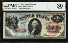 Fr. 18. 1869 $1 Legal Tender Note. PMG Very Fine 30.
Noted for their color as a series; the so-called "Rainbow notes" issued under the Series of 1869...