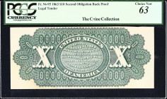 Fr. 94-95. 1863 $10 Legal Tender Note. PCGS Currency Choice New 63. Second Obligation Back Proof.
Hessler 464. India paper mounted to card. Second Ob...
