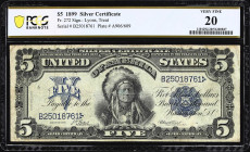 Fr. 272. 1899 $5 Silver Certificate. PCGS Banknote Very Fine 20.
A solid representative of this iconic design type bearing the signatures of Lyons an...