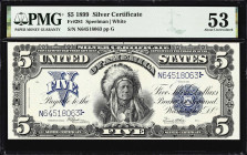 Fr. 281. 1899 $5 Silver Certificate. PMG About Uncirculated 53.
Among iconic company, this note stands among the likes of other iconic designs like t...