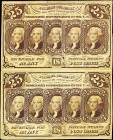 Uncut Pair of Fr. 1281. 25 Cents. First Issue. Extremely Fine.
An uncut pairing of First Issue fractionals that shows signs of handling and technical...