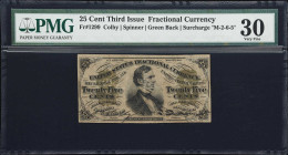 Fr. 1299. 25 Cents. Third Issue. PMG Very Fine 30.
A classic rarity seldom seen at any grade level. This note is far superior to the specimen we sold...